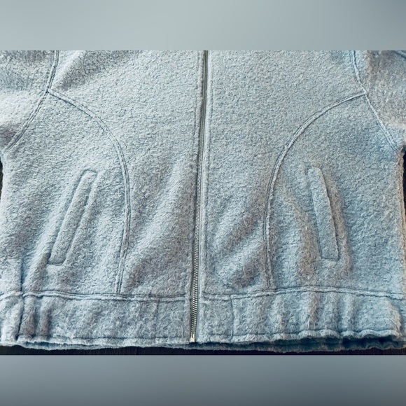 Zara Women’s Oversized Boucle Bomber Fleece Sky Blue Jacket. Full Zip. Size M-L - Picture 6 of 9